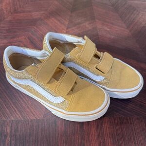 Vans Kids Yellow Glitter Velcro Sneakers